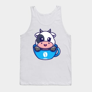 Cute cow on cup coffee cartoon Tank Top